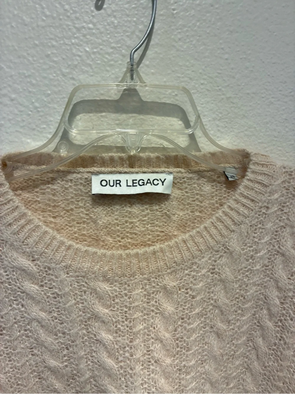 Our Legacy Men’s Cable Knit Mohair Sweater Cream Oatmeal Oversized Size 48